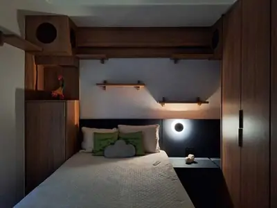 Dormitório planejado: dormitório planejado com iluminação na cabeceira