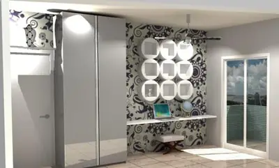 Dormitório planejado: dormitório com armário de portas de correr e bancada de estudo (projeto 3D)