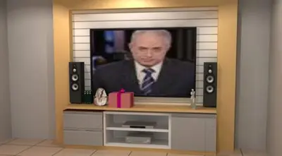 Home theater planejado: painel com TV, caixas de som e rack (projeto 3D)
