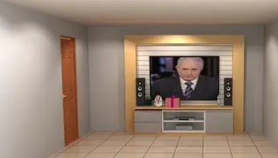 Home theater planejado: home theater com painel em tom madeira (projeto 3D)