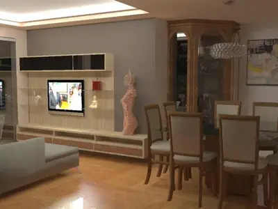 Sala planejada: sala de estar e jantar integradas (projeto 3D)